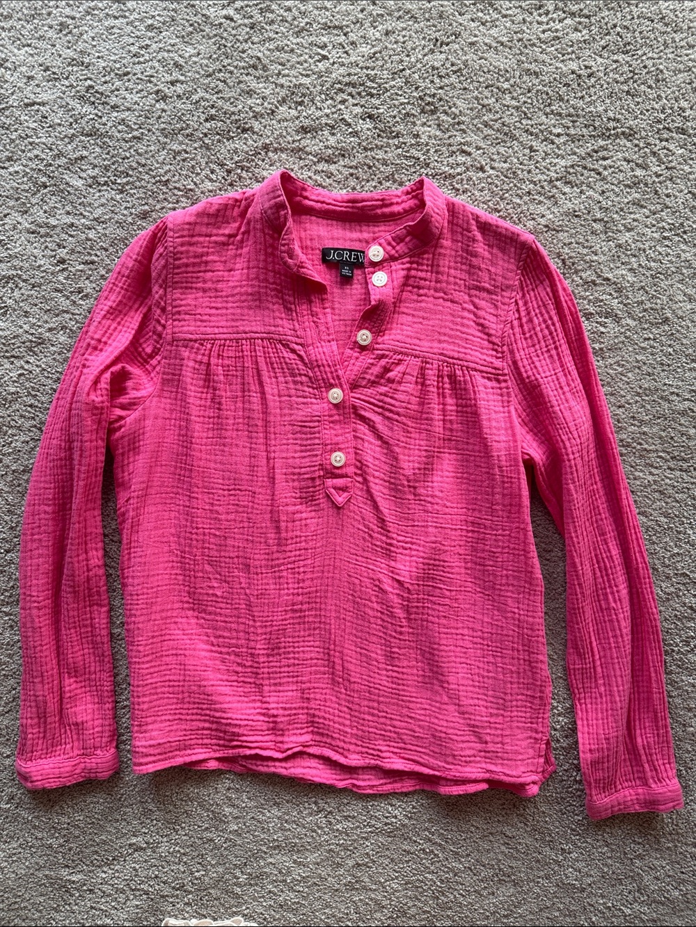 J. Crew Hot Pink Gauze Henley Top
